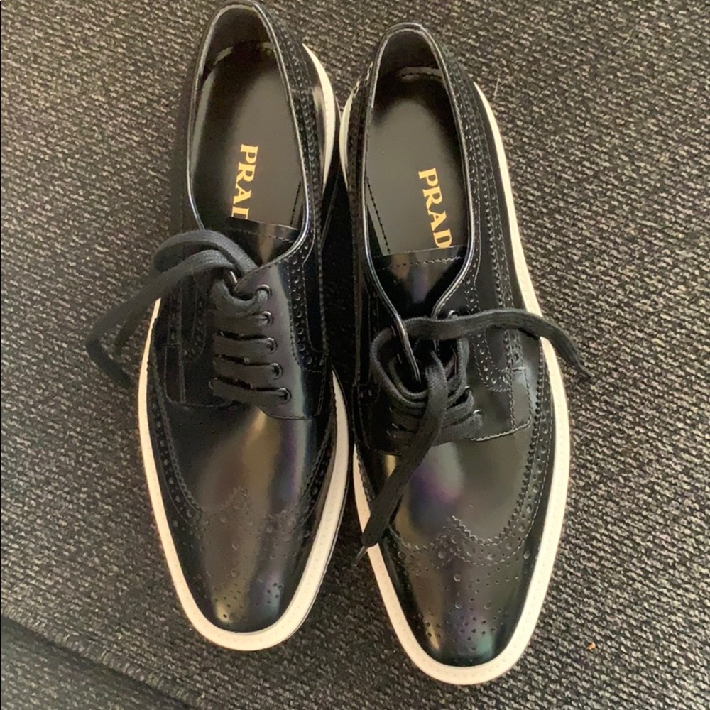 Prada leather platform Oxford black